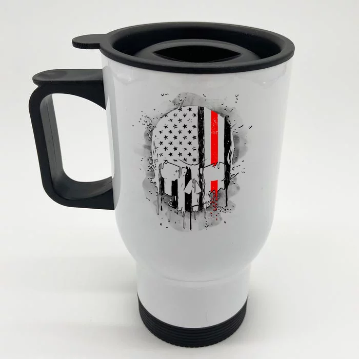 Firemen Red Line Flag Skull Front & Back Stainless Steel Travel Mug