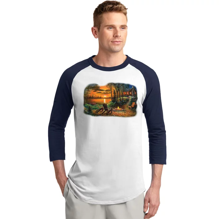 Fireside Scene Baseball Sleeve Shirt