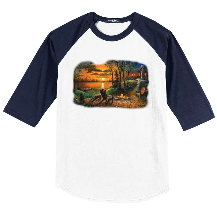 Fireside Scene Baseball Sleeve Shirt