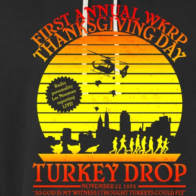 First Annual WKRP Thanksgiving Day Turkey Drop Retro Garment-Dyed Fleece Hoodie