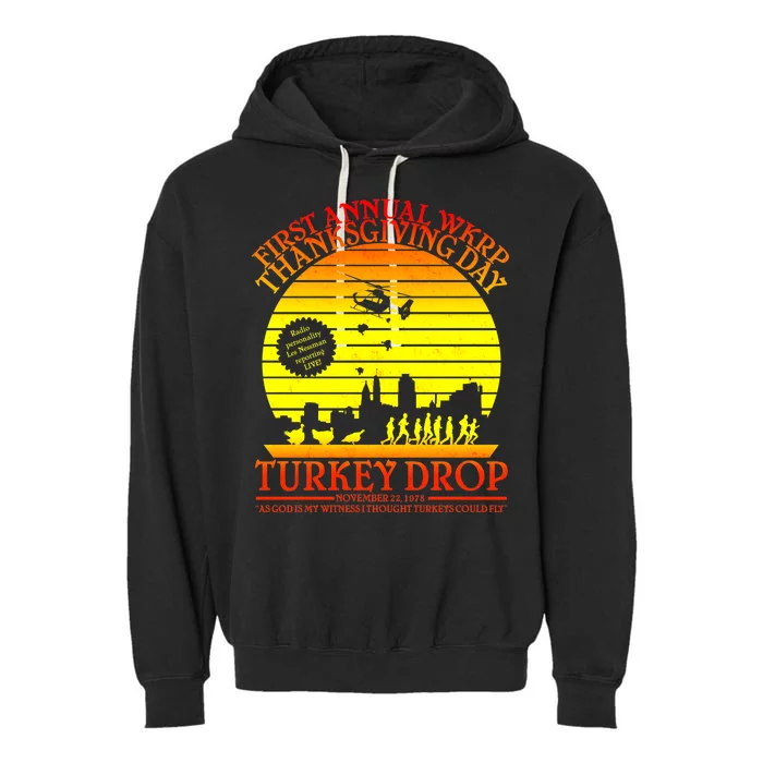 First Annual WKRP Thanksgiving Day Turkey Drop Retro Garment-Dyed Fleece Hoodie