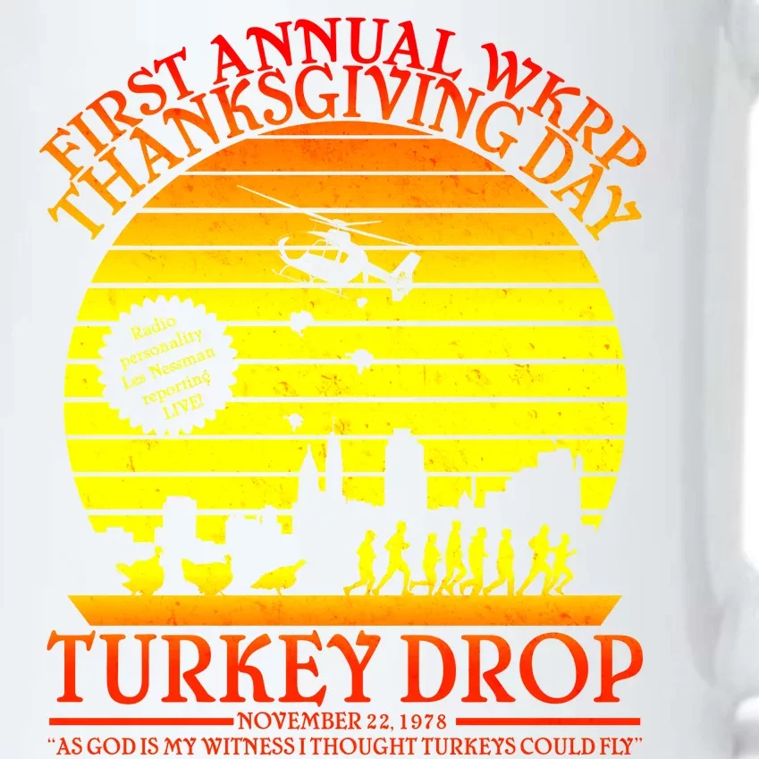 First Annual WKRP Thanksgiving Day Turkey Drop Retro Black Color Changing Mug