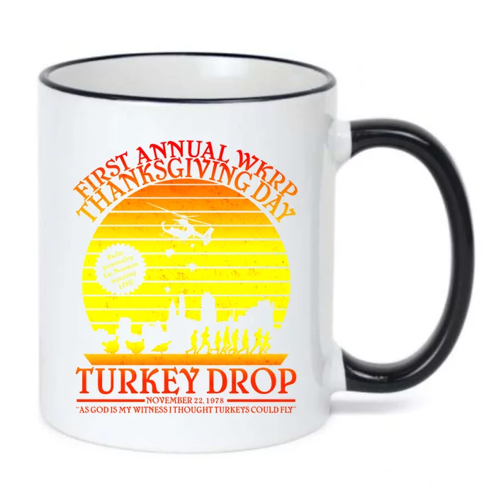 First Annual WKRP Thanksgiving Day Turkey Drop Retro Black Color Changing Mug