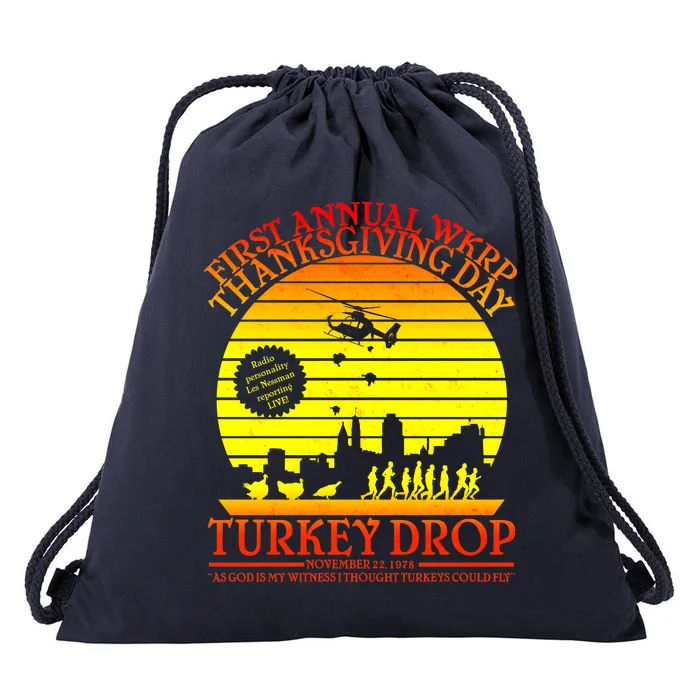 First Annual WKRP Thanksgiving Day Turkey Drop Retro Drawstring Bag