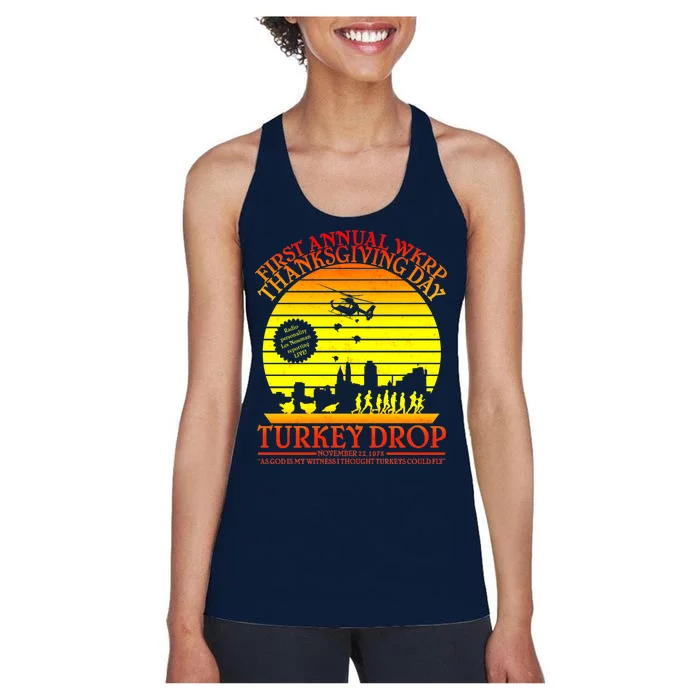 First Annual WKRP Thanksgiving Day Turkey Drop Retro Women's Racerback Tank