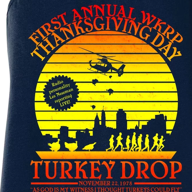 First Annual WKRP Thanksgiving Day Turkey Drop Retro Women's Racerback Tank