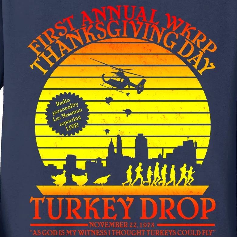 First Annual WKRP Thanksgiving Day Turkey Drop Retro Kids Long Sleeve Shirt