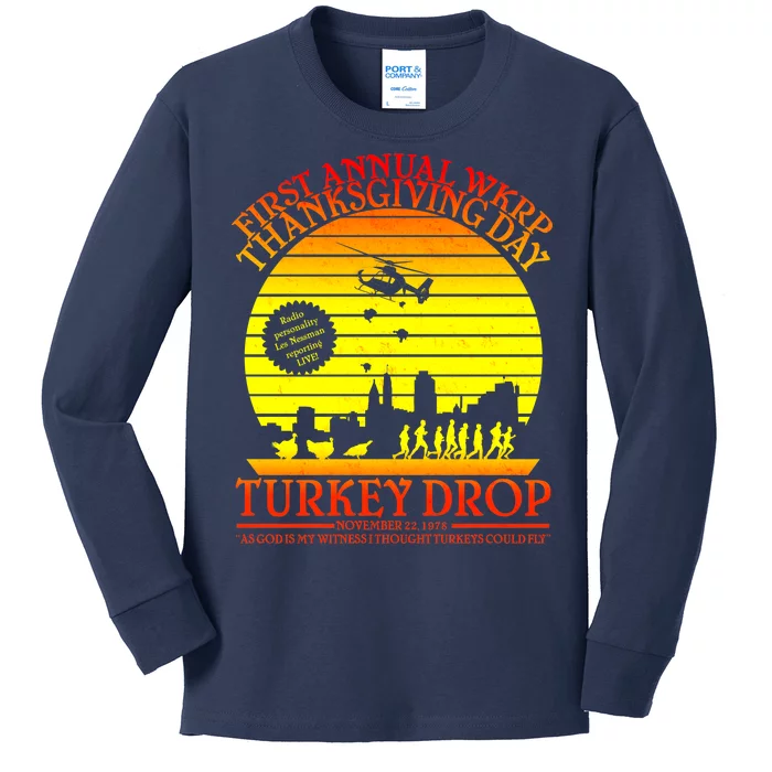 First Annual WKRP Thanksgiving Day Turkey Drop Retro Kids Long Sleeve Shirt