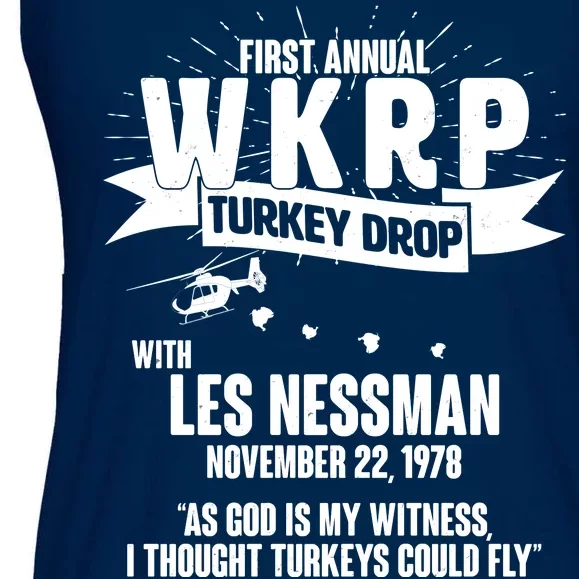 First Annual WKRP Turkey Drop With Les Nessman Ladies Essential Flowy Tank