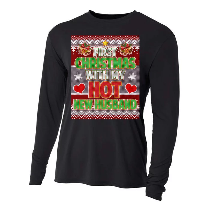 First Christmas With Hot Husband Ugly Sweater Cooling Performance Long Sleeve Crew