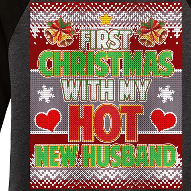 First Christmas With Hot Husband Ugly Sweater Women's Tri-Blend 3/4-Sleeve Raglan Shirt