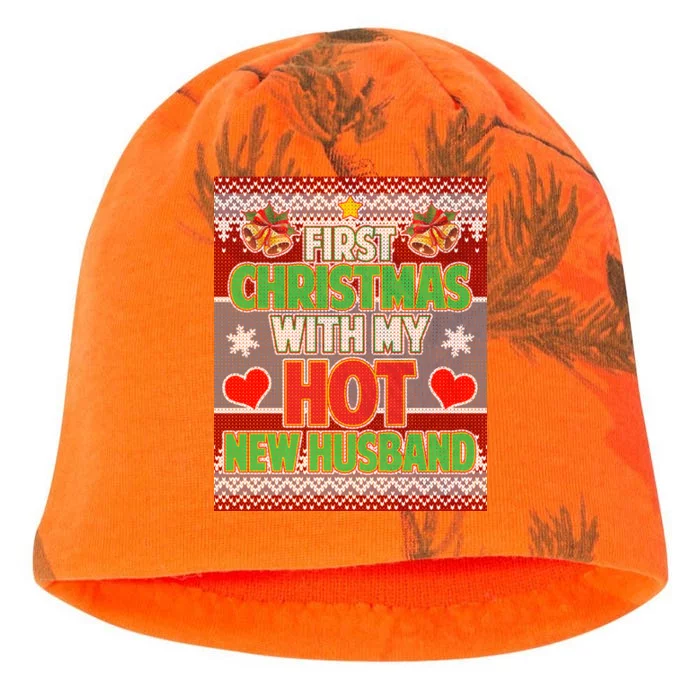 First Christmas With Hot Husband Ugly Sweater Kati - Camo Knit Beanie