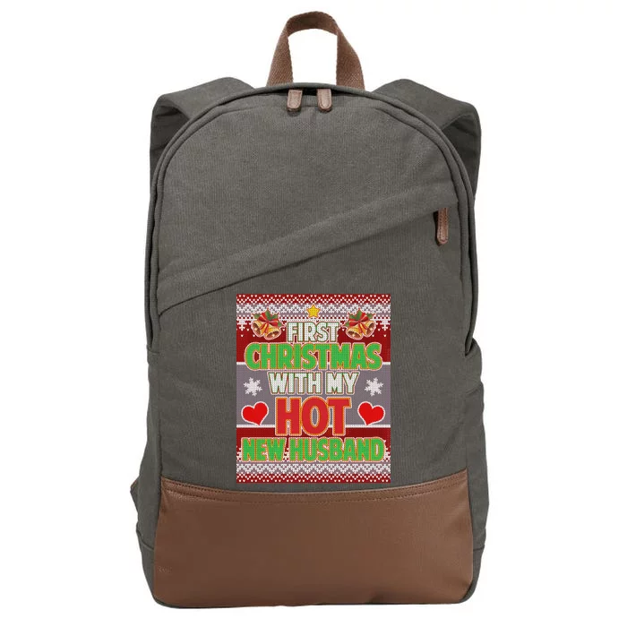 First Christmas With Hot Husband Ugly Sweater Cotton Canvas Backpack