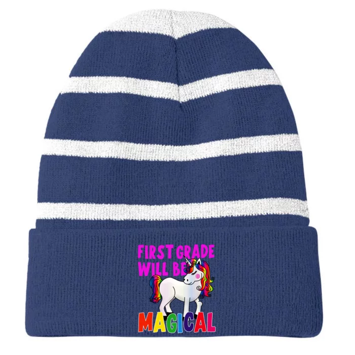 First Grade Will Be Magical Striped Beanie with Solid Band