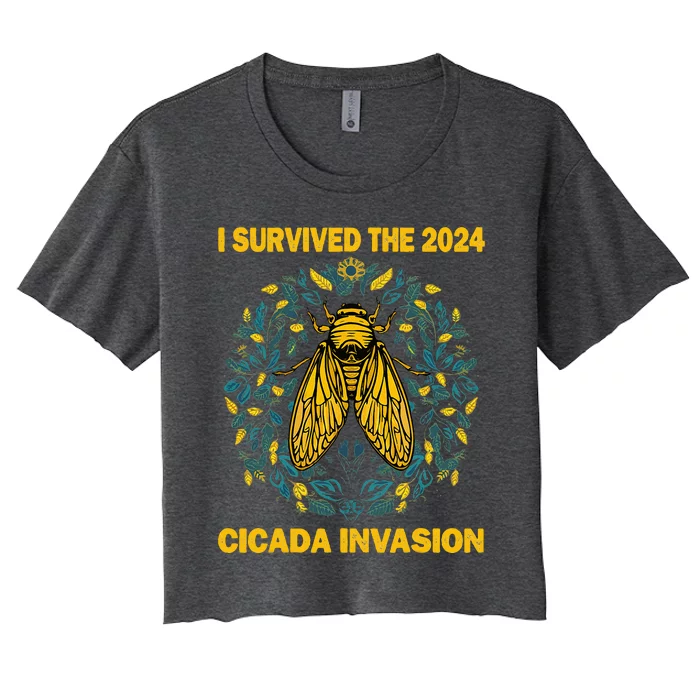 Funny I Survived The Cicada Invasion Spring Cicada Bug Women's Crop Top Tee