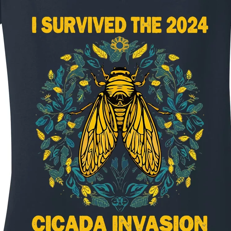 Funny I Survived The Cicada Invasion Spring Cicada Bug Women's V-Neck T-Shirt