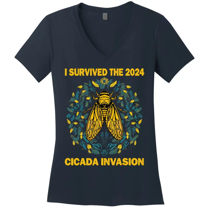 Funny I Survived The Cicada Invasion Spring Cicada Bug Women's V-Neck T-Shirt