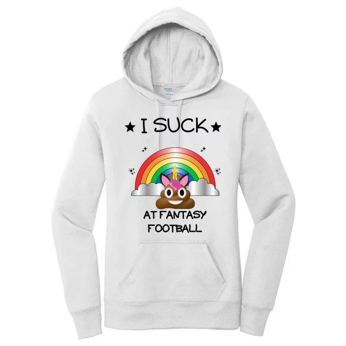 Funny I Suck At Fantasy Football Poop Unicorn Punishment Design Women's Pullover Hoodie