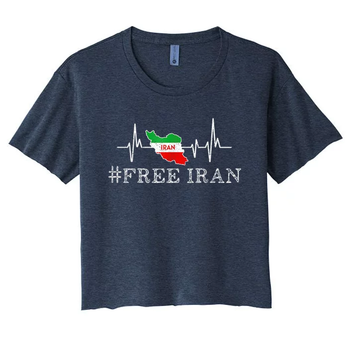 Free Iran Symbol Flag Heartbeat Freedom Love Women's Crop Top Tee