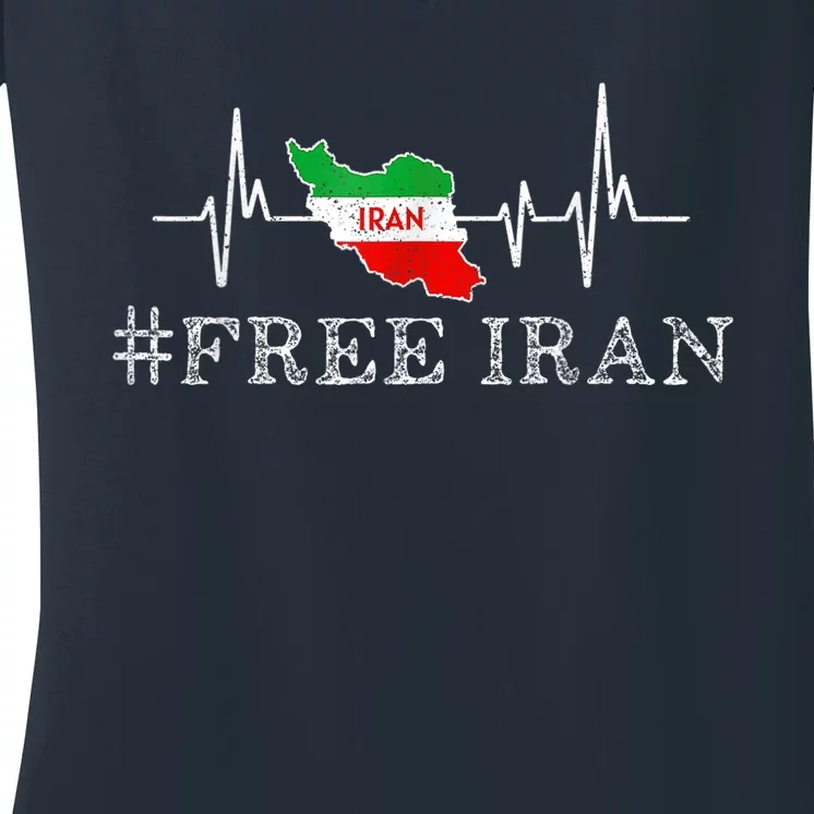 Free Iran Symbol Flag Heartbeat Freedom Love Women's V-Neck T-Shirt