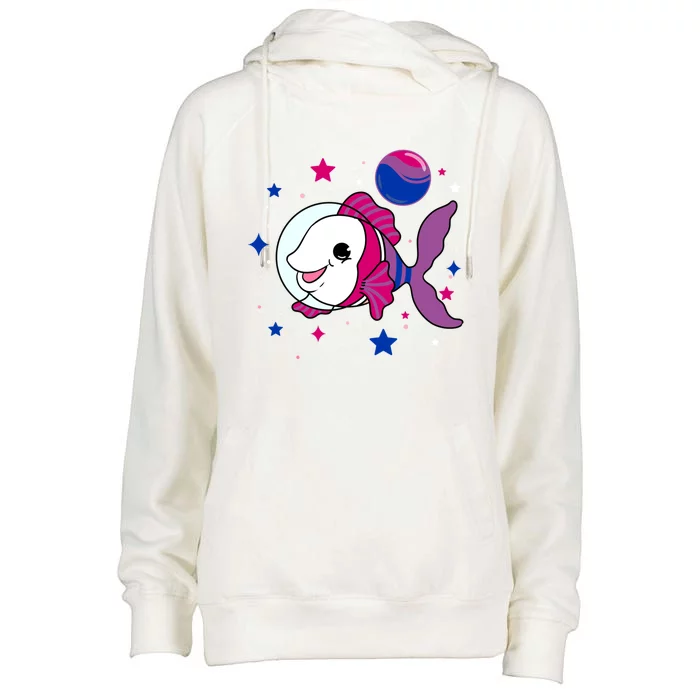 Fish In Space Bisexual Pride Gift Womens Funnel Neck Pullover Hood