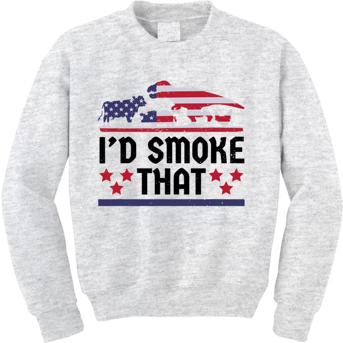 Funny ID Smoke That Bbq Barbeque Patriot Dinosaur Kids Sweatshirt