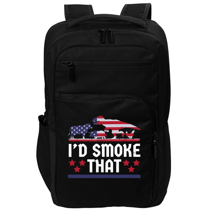 Funny ID Smoke That Bbq Barbeque Patriot Dinosaur Impact Tech Backpack