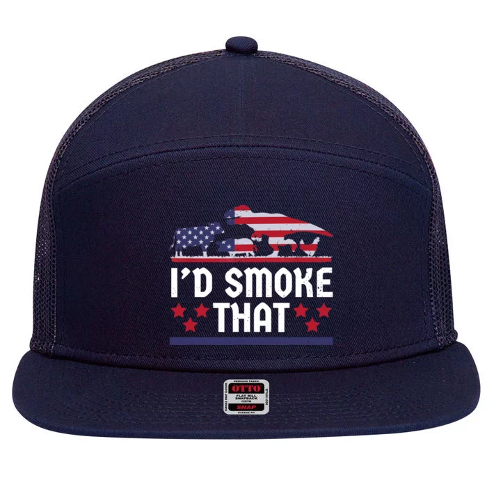 Funny ID Smoke That Bbq Barbeque Patriot Dinosaur 7 Panel Mesh Trucker Snapback Hat