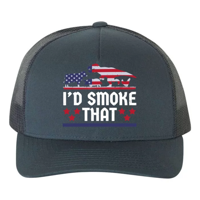 Funny ID Smoke That Bbq Barbeque Patriot Dinosaur Yupoong Adult 5-Panel Trucker Hat