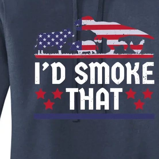 Funny ID Smoke That Bbq Barbeque Patriot Dinosaur Women's Pullover Hoodie