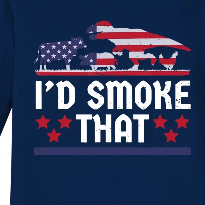 Funny ID Smoke That Bbq Barbeque Patriot Dinosaur Baby Long Sleeve Bodysuit