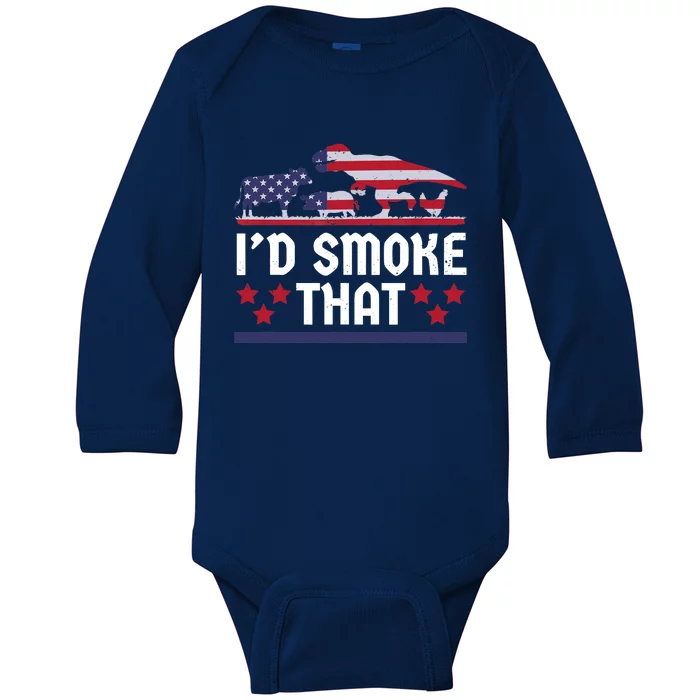 Funny ID Smoke That Bbq Barbeque Patriot Dinosaur Baby Long Sleeve Bodysuit