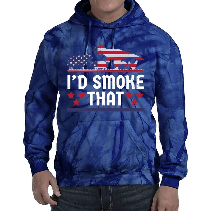 Funny ID Smoke That Bbq Barbeque Patriot Dinosaur Tie Dye Hoodie