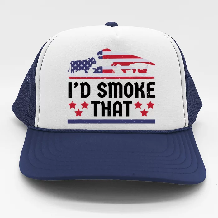 Funny ID Smoke That Bbq Barbeque Patriot Dinosaur Trucker Hat