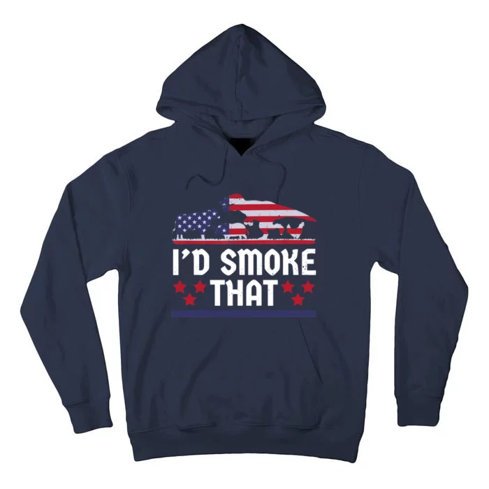 Funny ID Smoke That Bbq Barbeque Patriot Dinosaur Tall Hoodie