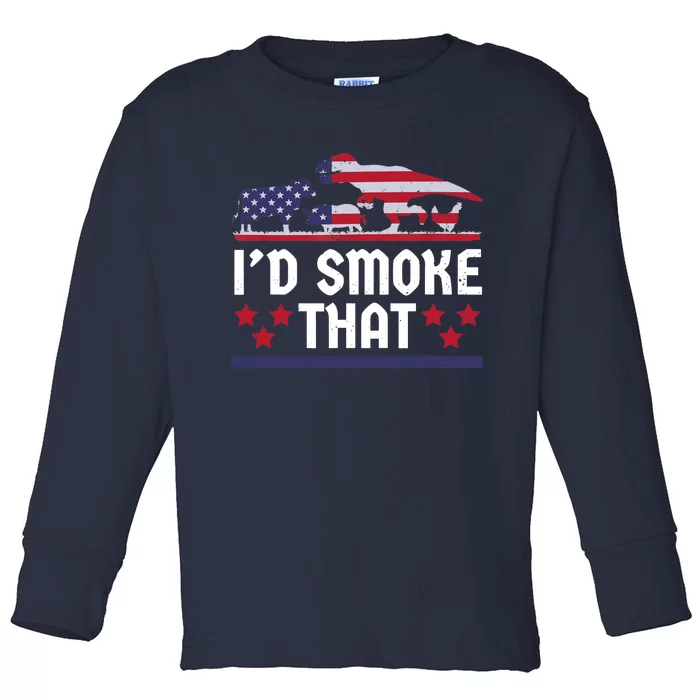 Funny ID Smoke That Bbq Barbeque Patriot Dinosaur Toddler Long Sleeve Shirt