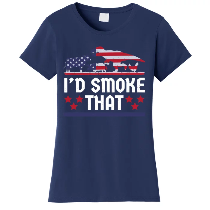 Funny ID Smoke That Bbq Barbeque Patriot Dinosaur Women's T-Shirt