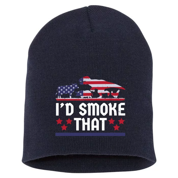 Funny ID Smoke That Bbq Barbeque Patriot Dinosaur Short Acrylic Beanie