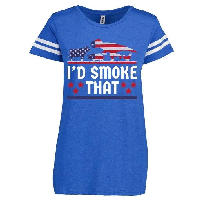 Funny ID Smoke That Bbq Barbeque Patriot Dinosaur Enza Ladies Jersey Football T-Shirt