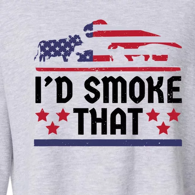 Funny ID Smoke That Bbq Barbeque Patriot Dinosaur Cropped Pullover Crew