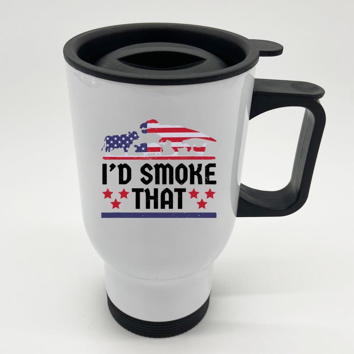 Funny ID Smoke That Bbq Barbeque Patriot Dinosaur Front & Back Stainless Steel Travel Mug