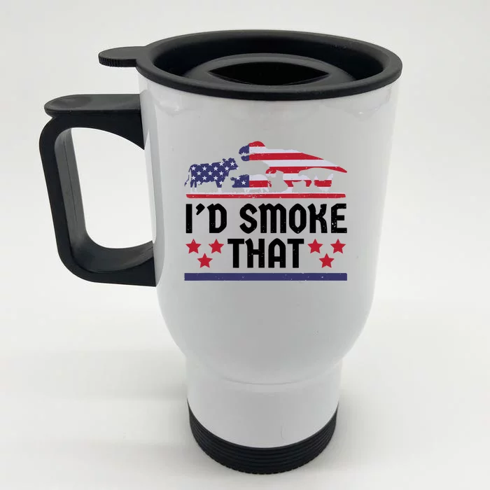 Funny ID Smoke That Bbq Barbeque Patriot Dinosaur Front & Back Stainless Steel Travel Mug