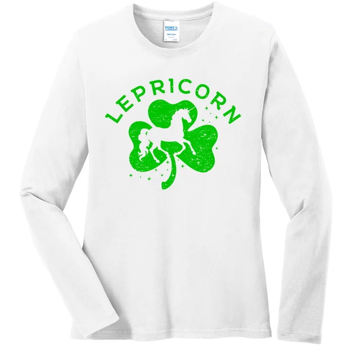 Funny Irish St Patricks Day Sweat Lepricorn Horse Gift Ladies Long Sleeve Shirt