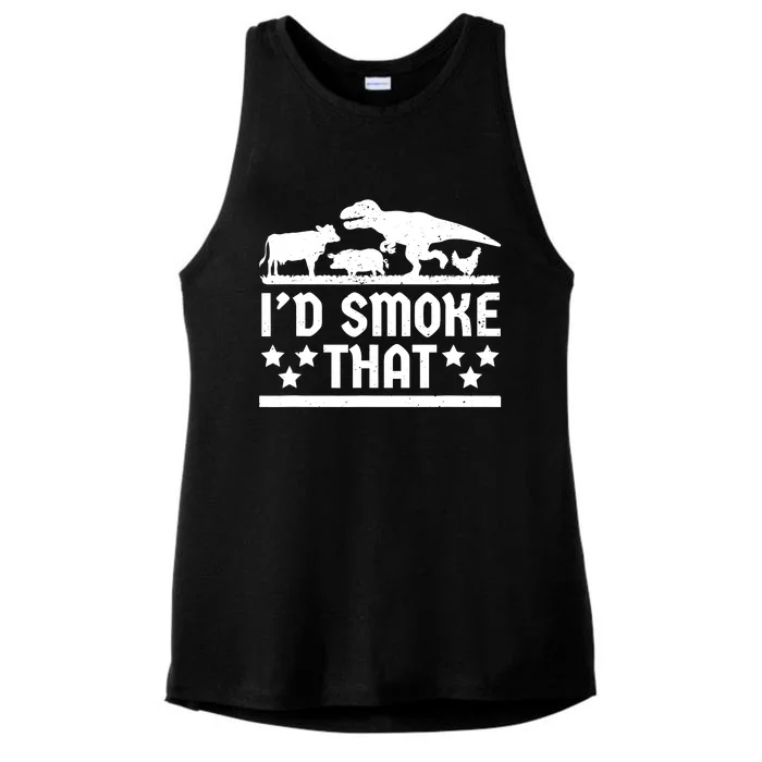 Funny Id Smoke That Bbq Barbeque Dinosaur Ladies Tri-Blend Wicking Tank