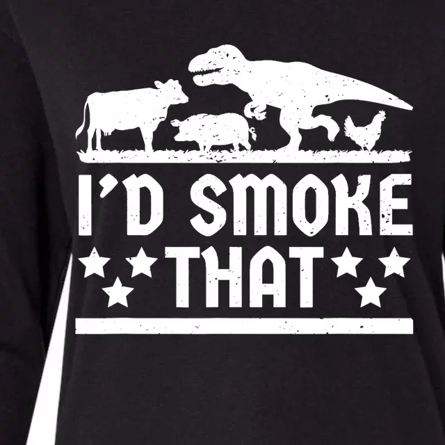 Funny Id Smoke That Bbq Barbeque Dinosaur Womens Cotton Relaxed Long Sleeve T-Shirt