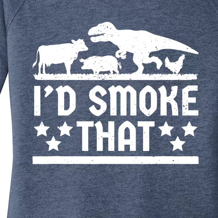 Funny Id Smoke That Bbq Barbeque Dinosaur Women's Perfect Tri Tunic Long Sleeve Shirt