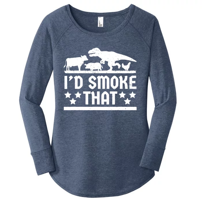 Funny Id Smoke That Bbq Barbeque Dinosaur Women's Perfect Tri Tunic Long Sleeve Shirt