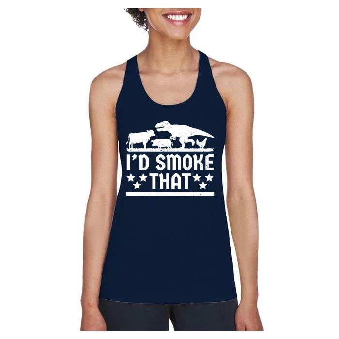 Funny Id Smoke That Bbq Barbeque Dinosaur Women's Racerback Tank