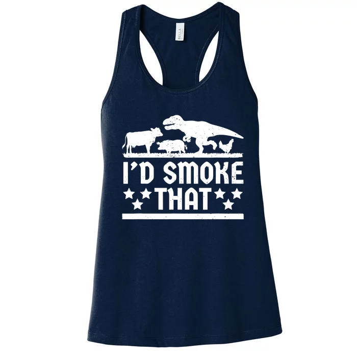 Funny Id Smoke That Bbq Barbeque Dinosaur Women's Racerback Tank