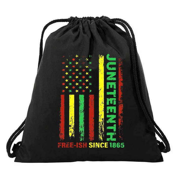 Free Ish Since 1865 With Pan African Flag For Juneteenth Drawstring Bag